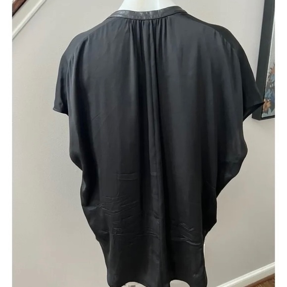 Vince Grey Silk Leather Trim Blouse - M - Picture 4 of 4